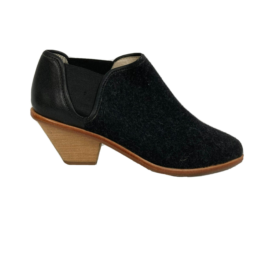 Matt Bernson Boots Womens Sz 8 Black Leather Wool Ankle Booties Pull On